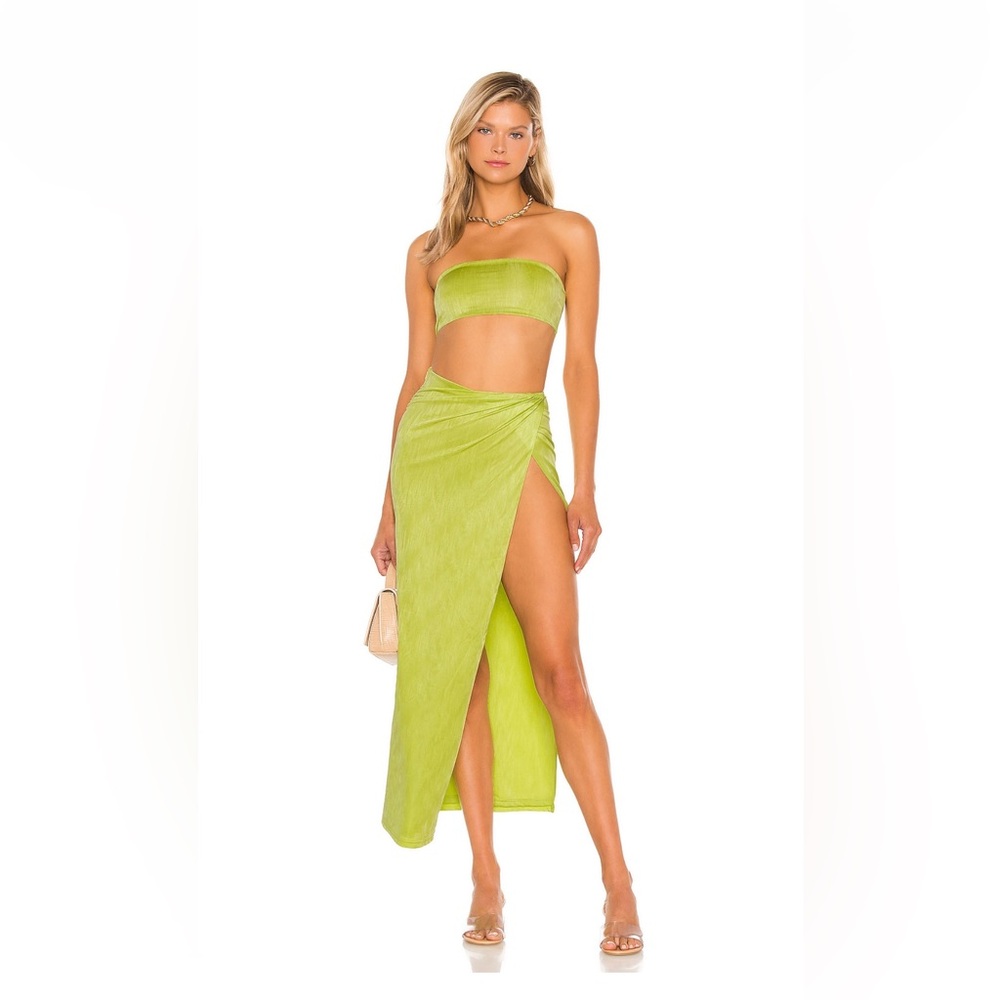 superdown Lime Green Strapless Crop Top & Wrap Skirt Set